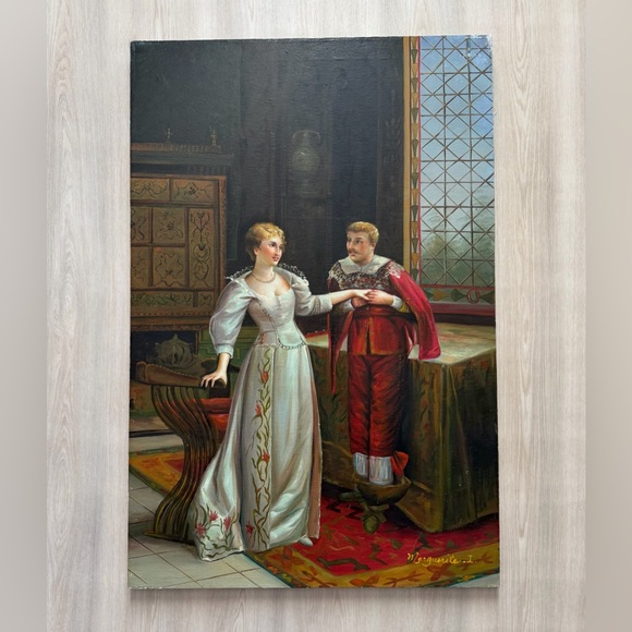 Antique La Demande En Mariage (The Marriage Proposal) Reproduction Oil On Canvas